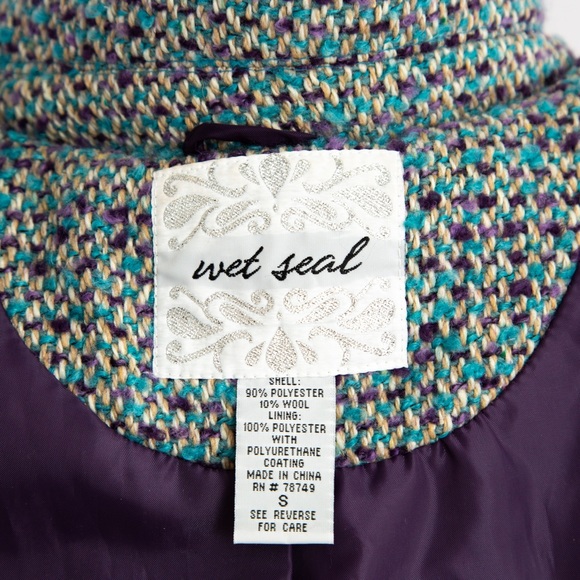 Wet Seal tweed structured fit jacket with large clear rhinestone buttons size S - Picture 12 of 12